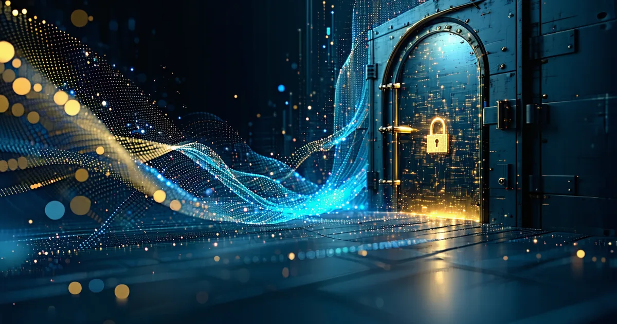 Conceptual diagram of encrypted data being collected today for future decryption by quantum computer