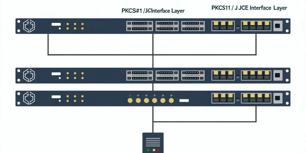 CQ1 deployment architecture showing PKCS#11 integration layer between banking applications and the hardware security module